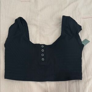 Aerie Black Bikini Top with Button Detail